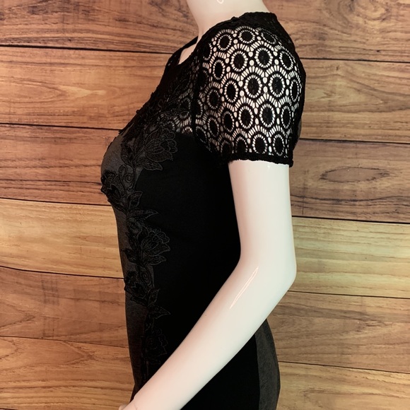 Truly Poppy black grey panel crochet lacey dress formal flower stitch fix M MD - Picture 9 of 17